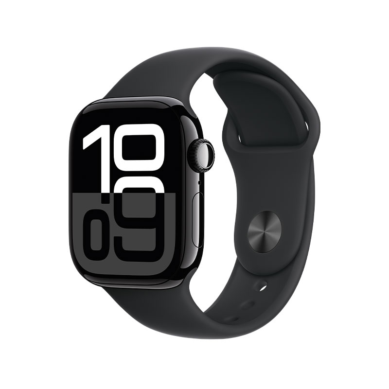 Apple Watch 10 42mm, GPS Jet Black Aluminium with Black Sport Band S/M